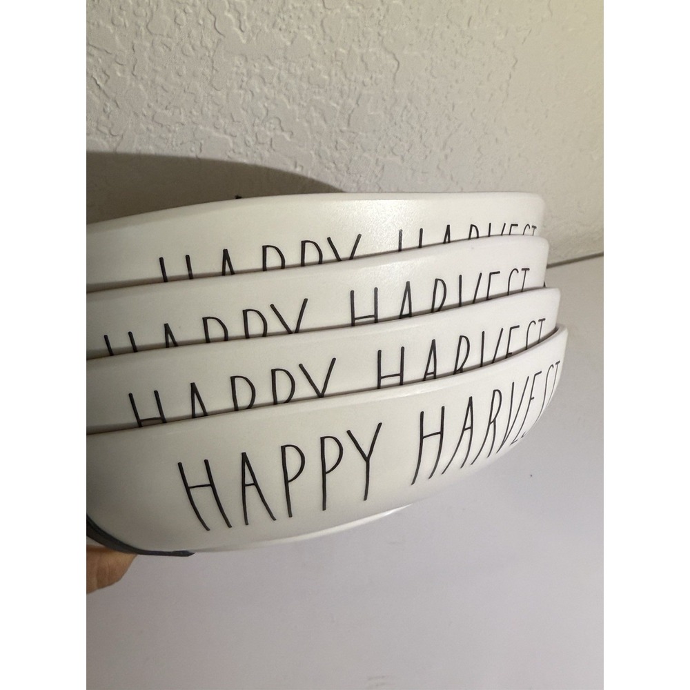 Rae Dunn Set of 8 White w/Black "Happy Harvest" Melamine‎ Dinner Bowls 9" - Picture 5 of 7